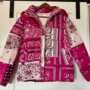 New pink bandanna thick warm fleece inside coat sz L
